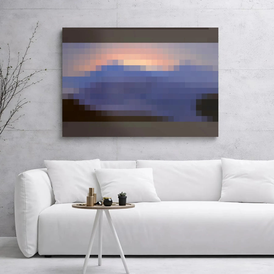Pixelated Mountain Landscape Canvas | Abstract Sunset Wall Art | 1.25 Inch Gallery Wrap | Modern Minimalist Home Decor Gift