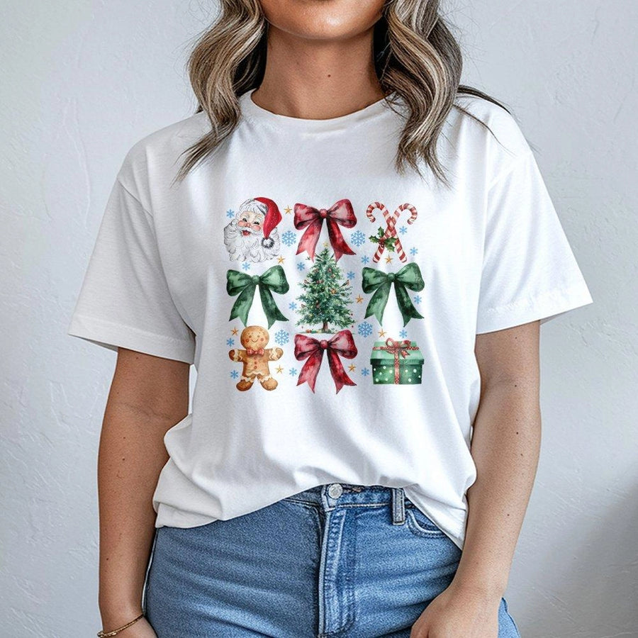 Christmas Graphic T-Shirt | Festive Santa Tree Gingerbread Holiday Print | Premium 100% Cotton Tee | Gift for Women and Men