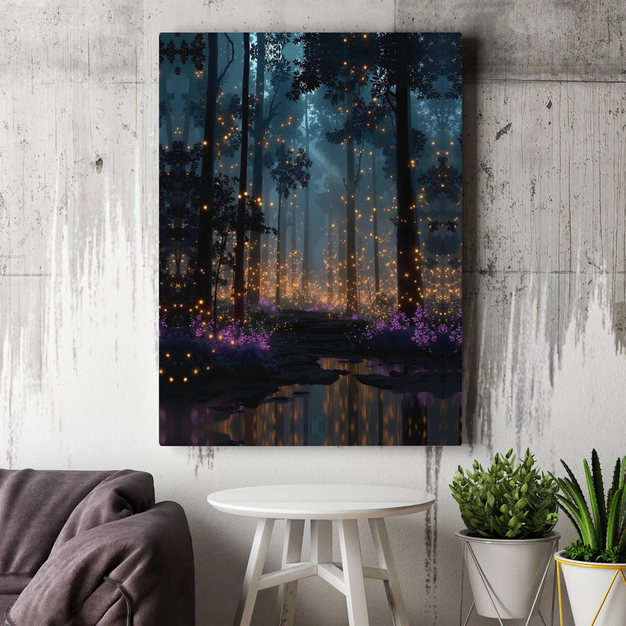 Enchanted Forest Canvas Wall Art | Magical Woods with Glowing Fireflies | Premium Fade-Resistant Print | Fantasy Bedroom Decor Gift