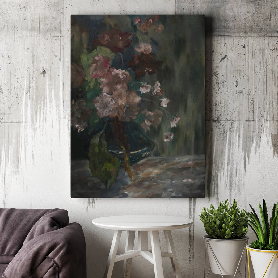 Vintage Peony Still Life Canvas | Dark Floral Art Print | Premium Thick Gallery Wrap | Classic Home Decor Gift