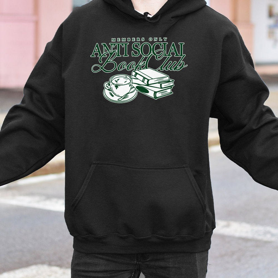 Anti Social Book Club Hoodie | Bookworm Coffee Graphic Print | Premium Cotton Blend Sweatshirt | Unique Gift for Readers and Literature Lovers