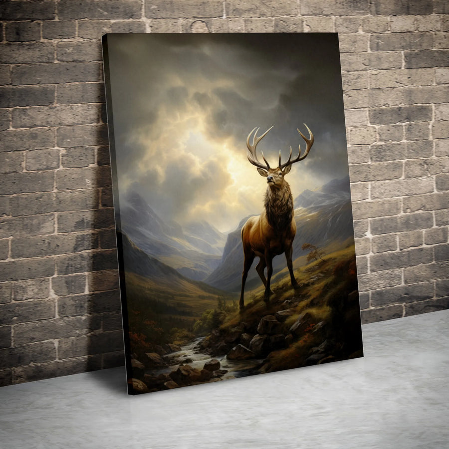 Mountain Elk Vertical Canvas | Majestic Stag in Dramatic Valley Landscape | Premium 1.25" Thick Wall Art | Rustic Cabin & Lodge Decor Gift
