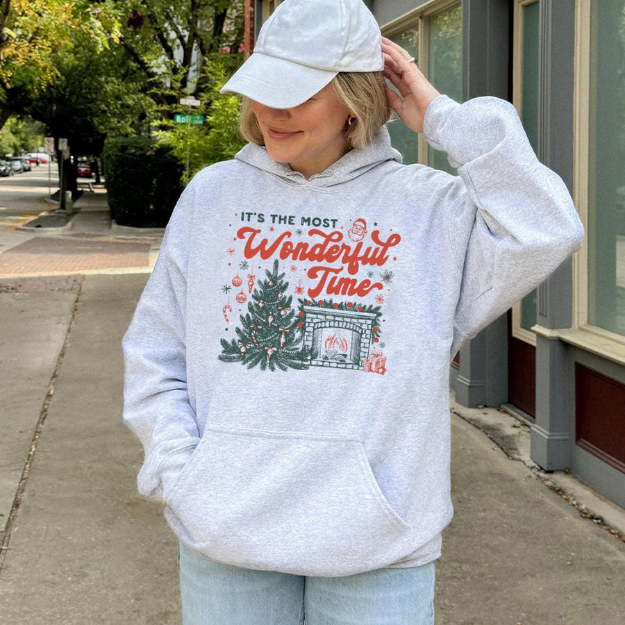 It's The Most Wonderful Time Hoodie | Retro Christmas Tree Graphic | Premium Cotton Blend | Holiday Gift For Christmas Lovers