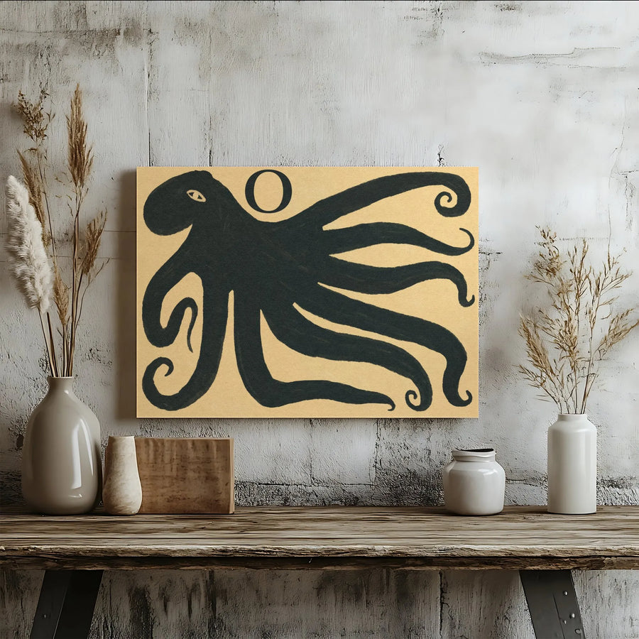 Black Octopus Canvas Wall Art | Minimalist Coastal Sea Creature Print | Premium 1.25-Inch Gallery Wrap | Modern Beach House Home Decor Gift