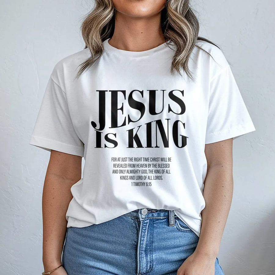 Jesus Is King T-Shirt | 1 Timothy 6:15 Bible Verse Graphic | Premium Cotton Streetwear | Christian Faith Apparel Gift for Men and Women