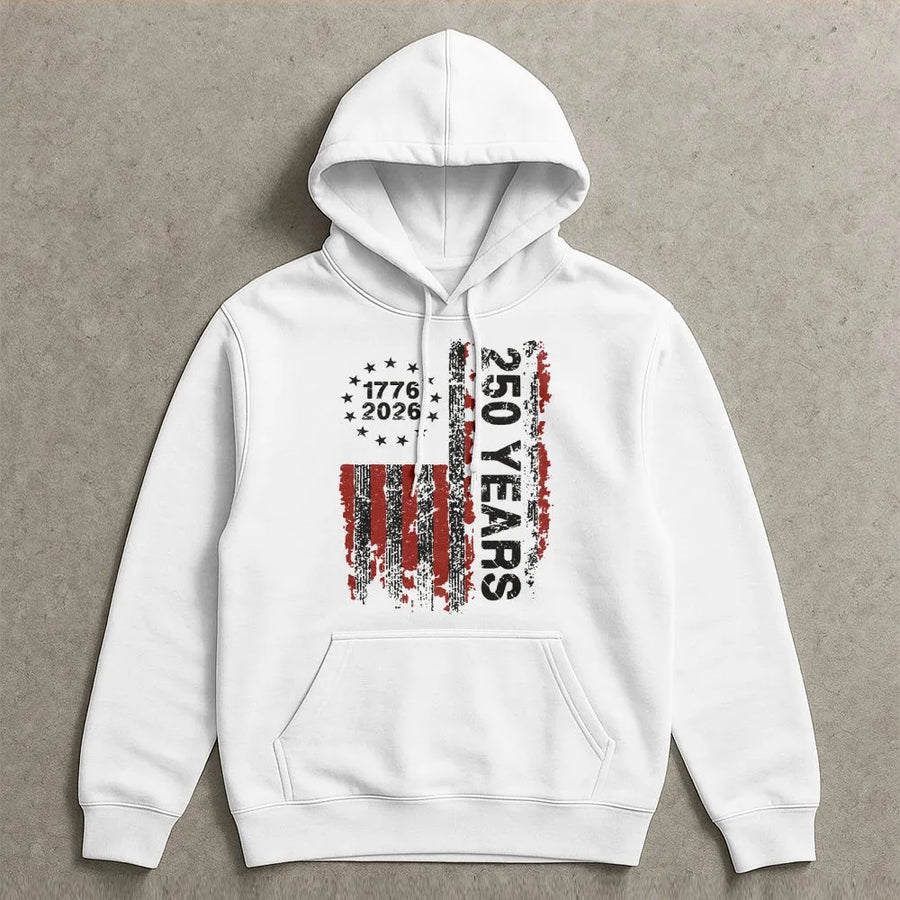 America 250 Hoodie | Distressed American Flag 1776-2026 Design | Unisex Heavy Blend Crewneck | Patriotic Gift For History Buffs