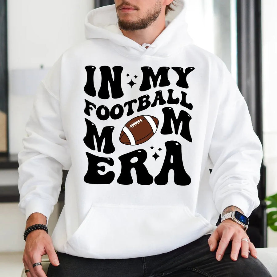 In My Football Mom Era Hoodie | Retro Groovy Game Day Apparel | Soft Cotton-Blend | Trendy Gift For Football Moms And Sports Fans