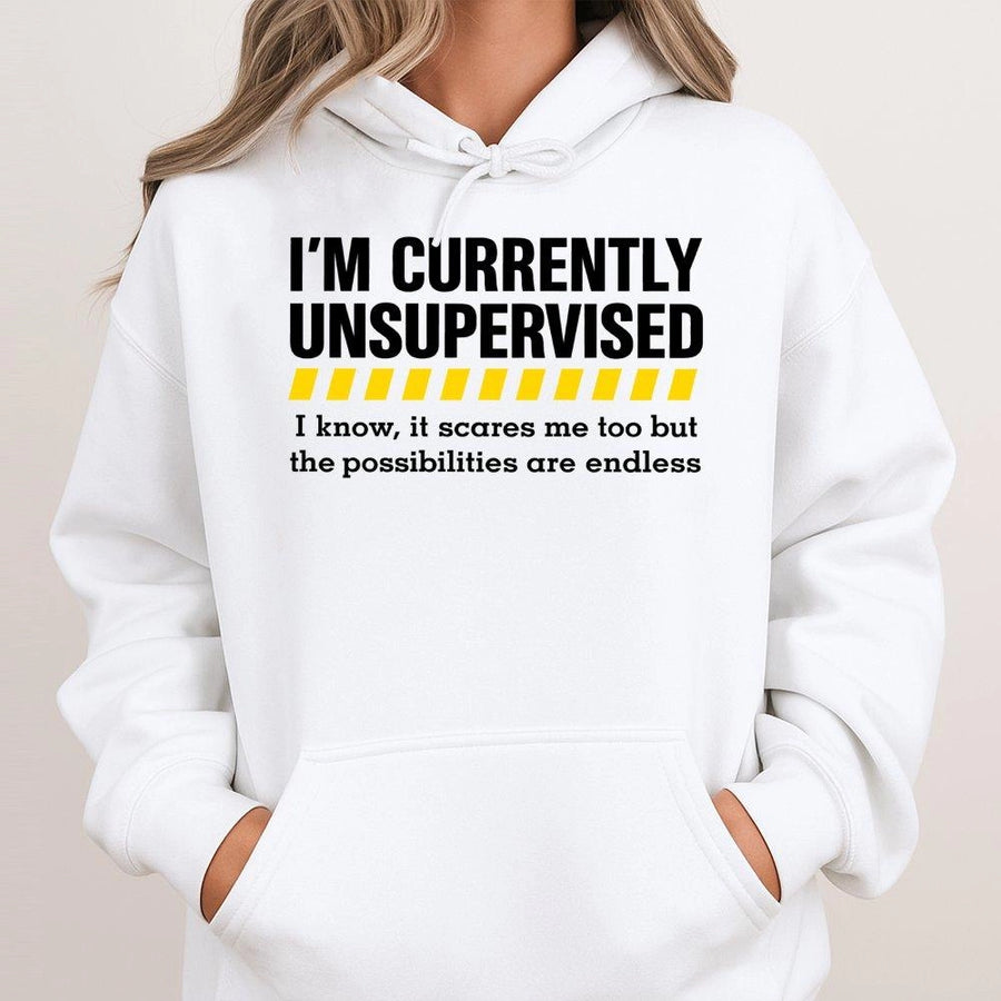 I'm Currently Unsupervised Hoodie | Funny Sarcastic Quote Graphic Sweatshirt | Premium Cotton-Blend Pullover | Perfect Gift For Men And Women