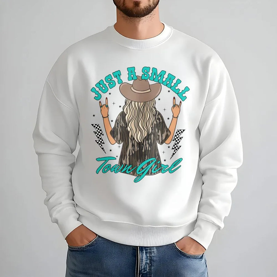 Small Town Girl Graphic Sweatshirt | Cowgirl Aesthetic Western Design | Premium Cotton Blend | Country Music Lover Gift for Her