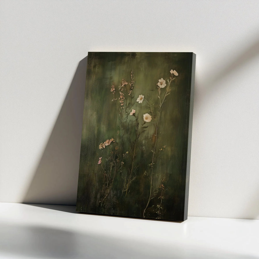 Vintage Wildflower Canvas Print | Moody Botanical Oil Painting Style | Premium Fade-Resistant Canvas | Dark Academia Cottagecore Home Decor Gift