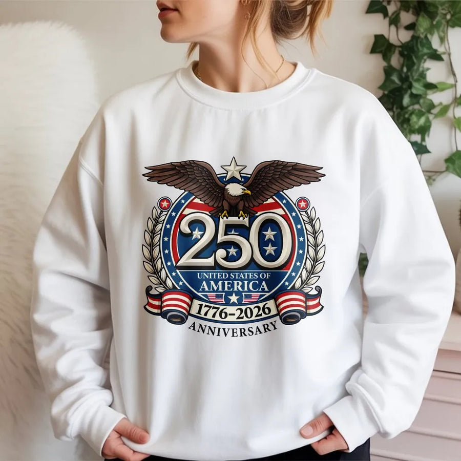 America 250th Anniversary Sweatshirt | Patriotic Bald Eagle 1776-2026 Graphic | Premium Cotton Blend | USA Independence Day Gift for Patriots