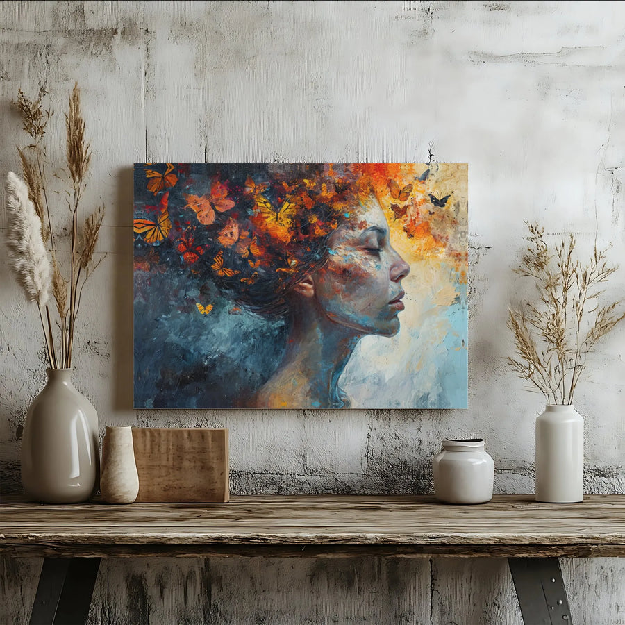 Abstract Woman Butterfly Canvas Print | Fine Art Surreal Portrait | 1.25 Inch Gallery Wrap | Modern Home Office Decor Gift