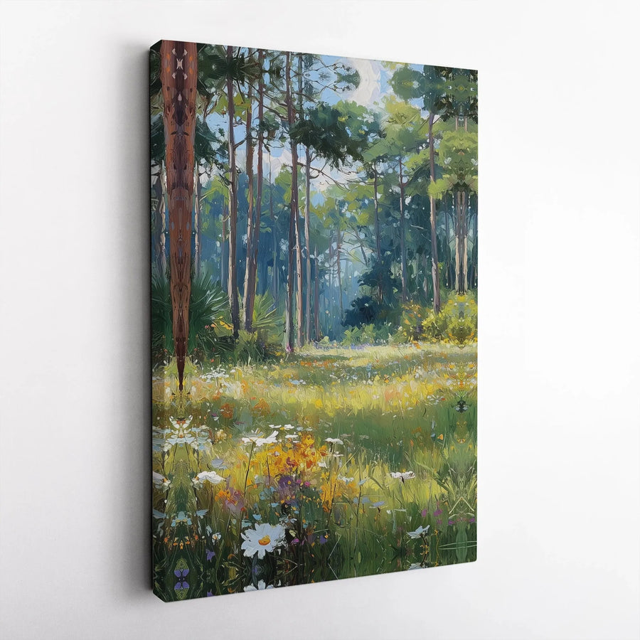 Forest Meadow Canvas Wall Art | Impressionist Pine Tree Painting | Premium Gallery Wrapped Canvas | Modern Farmhouse Decor Gift