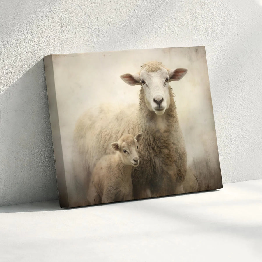 Sheep and Lamb Canvas Wall Art | Rustic Farmhouse Animal Painting | Thick Gallery Wrapped Canvas | Country Home Decor Gift