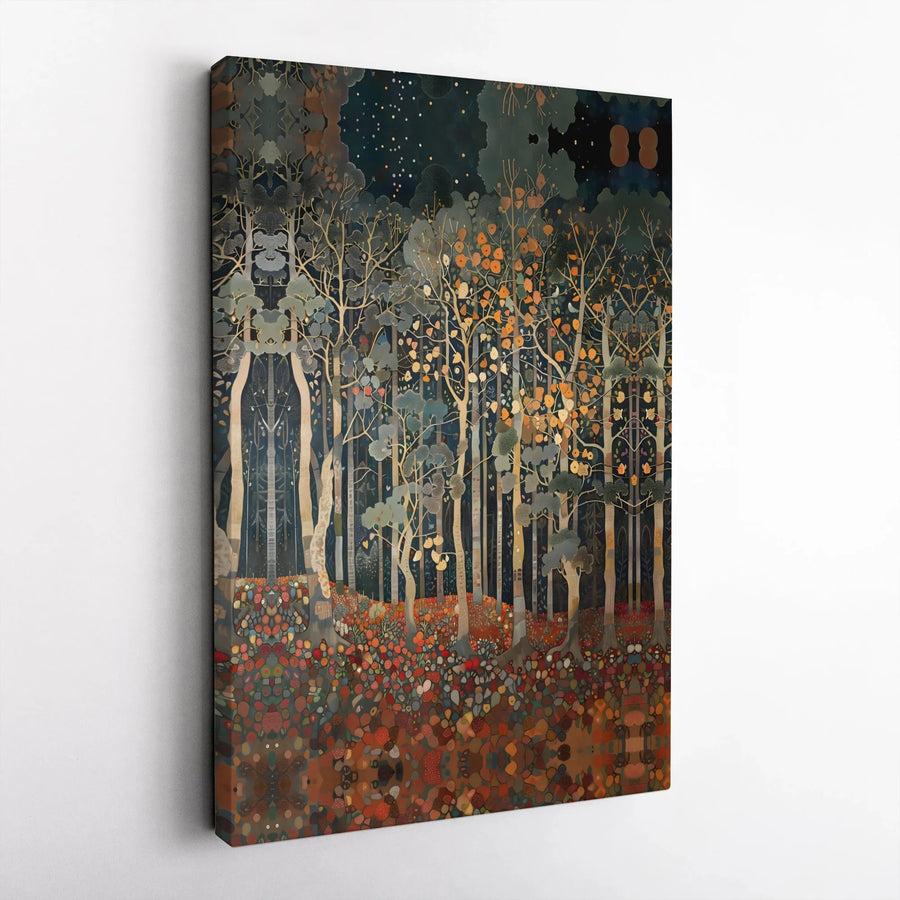 Abstract Forest Canvas Art | Enchanted Woodland Night Mosaic Print | Premium Gallery-Wrapped Wall Decor | Magical Nature Gift for Home Office