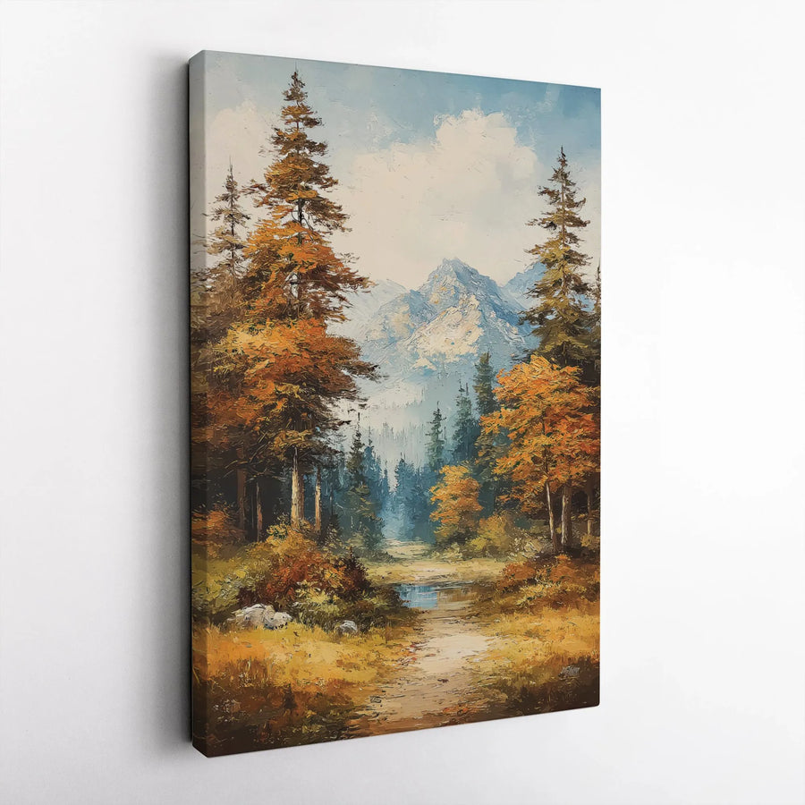 Autumn Forest Landscape Canvas Art | Impressionist Mountain River Wall Decor | Premium Fade-Resistant Gallery Wrap | Scenic Nature Gift For Home