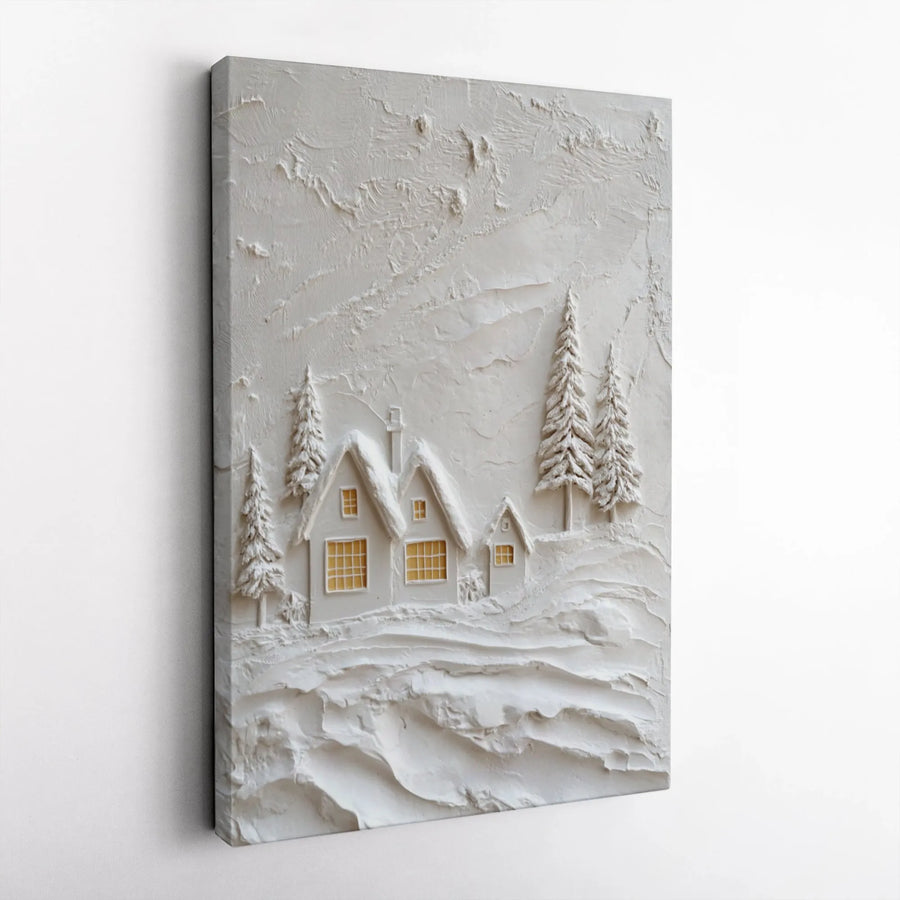 Winter Village Canvas Wall Art | Snow Covered Cottage Scene | 1.25 Inch Gallery Wrap | Minimalist Holiday Home Decor Gift