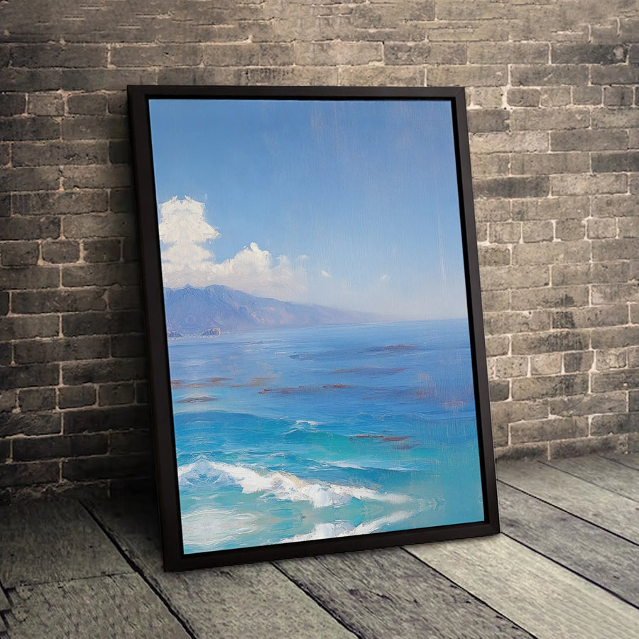 Coastal Seascape Wall Art | Mountain Ocean Beach Painting | Premium Gallery Wrap Canvas | Modern Beach House Decor for Living Room
