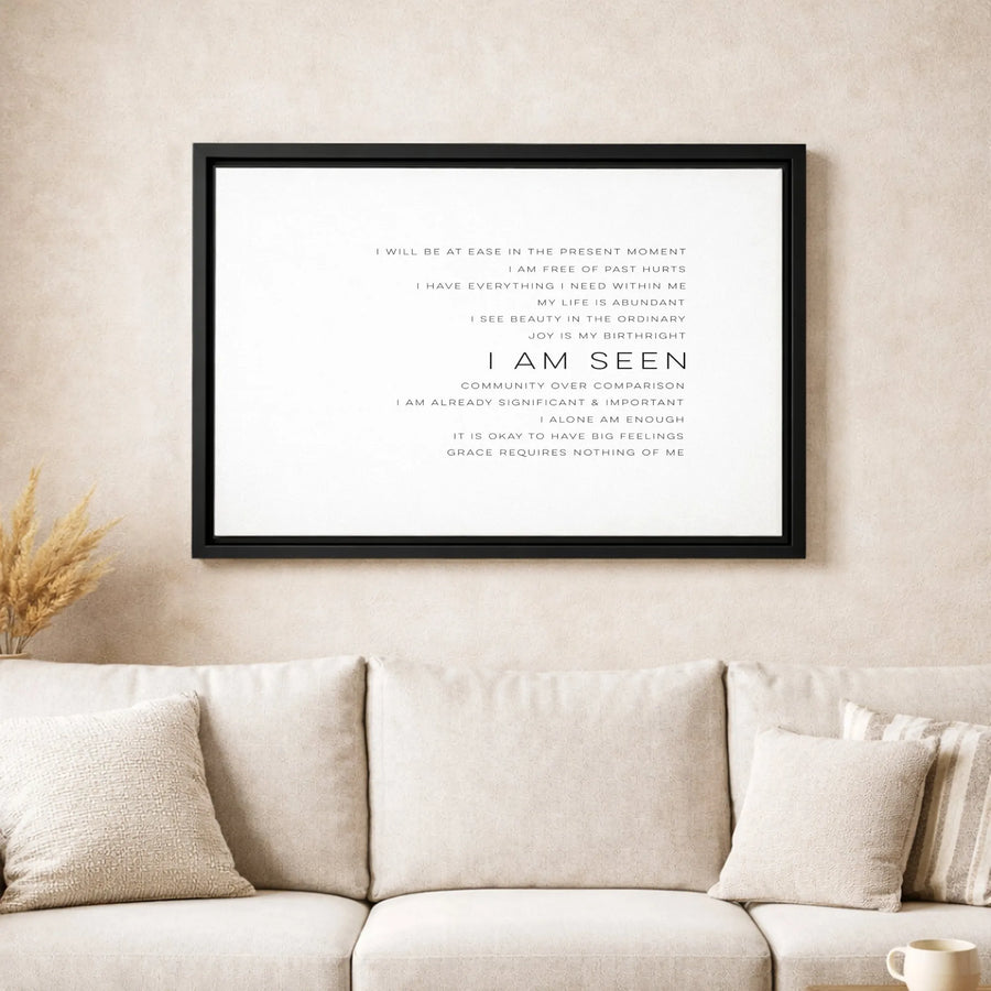 Positive Affirmations Canvas Wall Art | I Am Seen Minimalist Typography Decor | Premium Fade-Resistant Gallery Wrap | Motivational Mental Health Gift