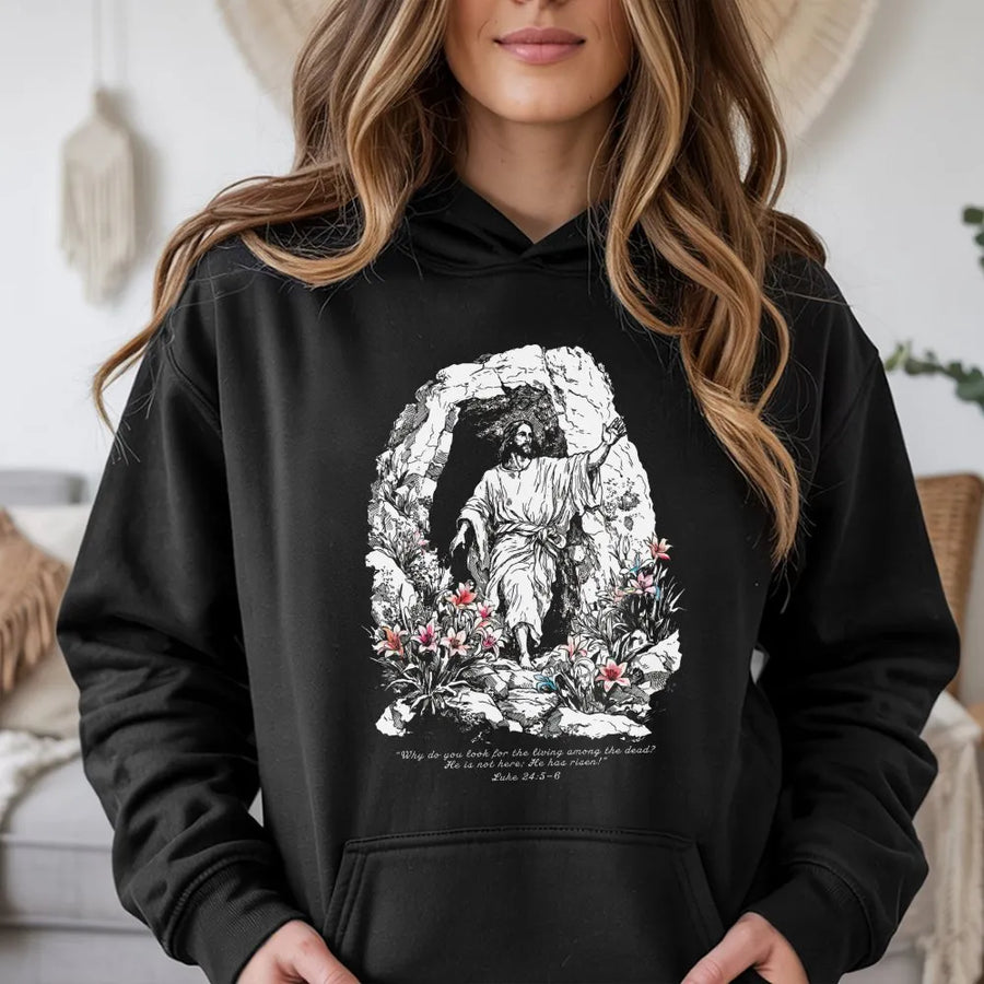 Christian Resurrection Hoodie | Vintage Faith Graphic Design | Soft Cotton-Poly Blend | Inspirational Religious Apparel Gift for Believers