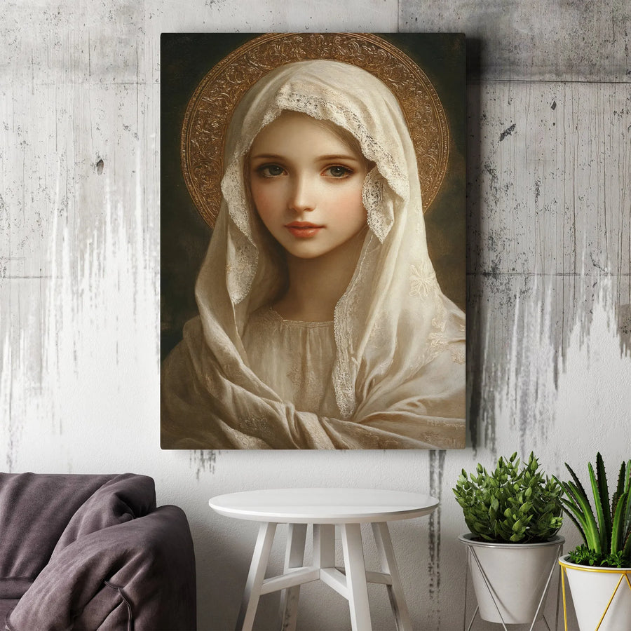 Virgin Mary Portrait Canvas | Renaissance Style Religious Wall Art | Premium Fade-Resistant Print | Catholic Home Decor Gift