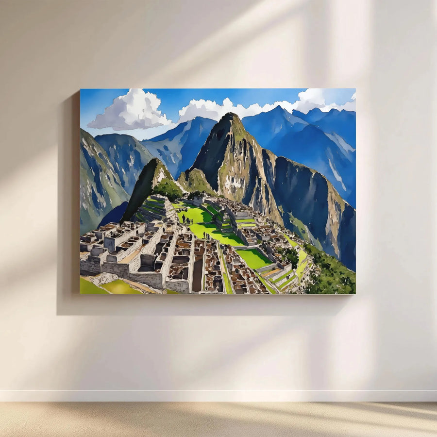 Machu Picchu Canvas Print | Watercolor Peru Landscape Wall Art | Premium Gallery Wrapped Decor | Travel Gift for Wanderlust Explorer