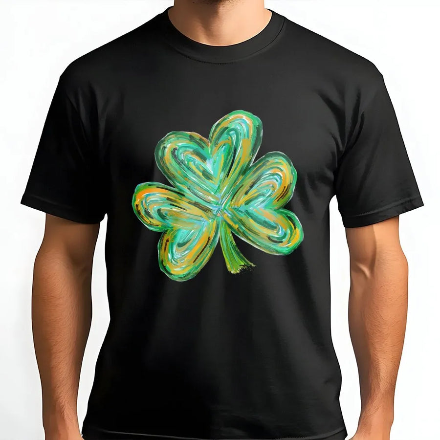 Watercolor Shamrock T-Shirt | Abstract Irish Clover Art Print | Premium Soft Cotton Tee | St Patricks Day Gift For Men And Women