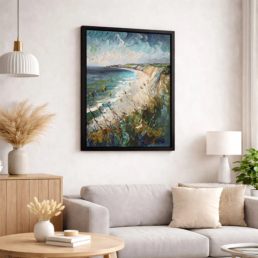 Coastal Seascape Canvas Art | Impasto Oil Painting Style | Premium 1.25-Inch Gallery Wrap | Beach House Wall Decor Gift