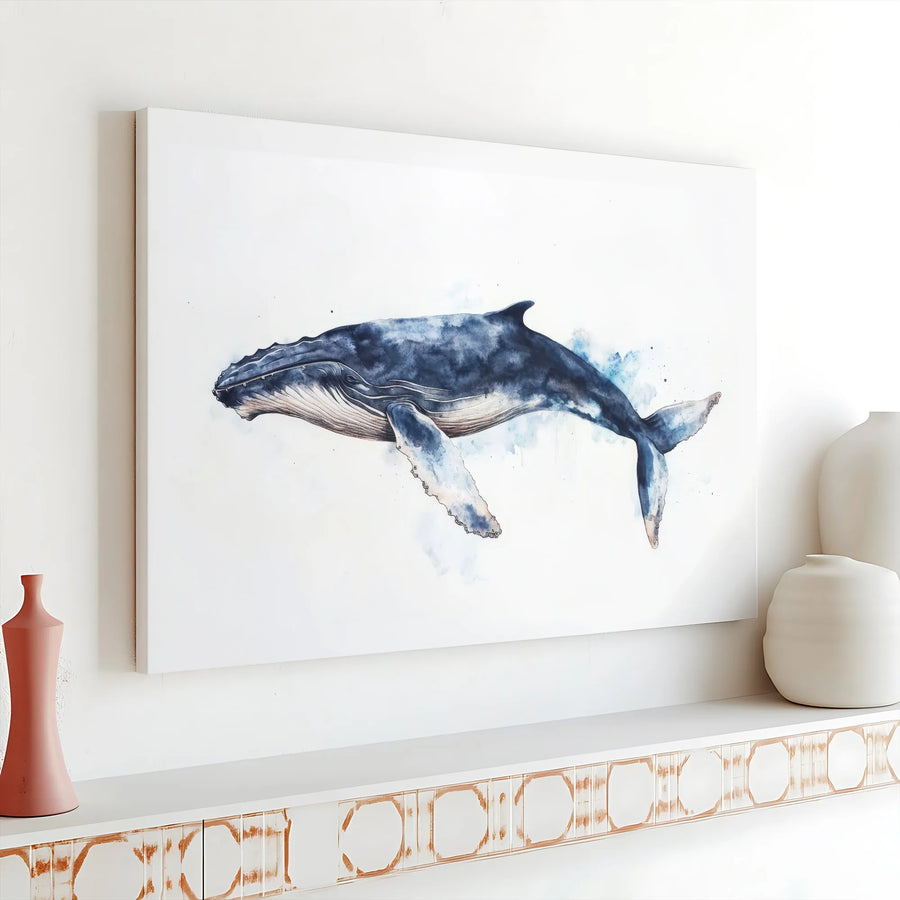 Humpback Whale Canvas Wall Art | Watercolor Ocean Animal Decor | Premium Gallery Wrap Print | Coastal Home Office Living Room Wall Decor