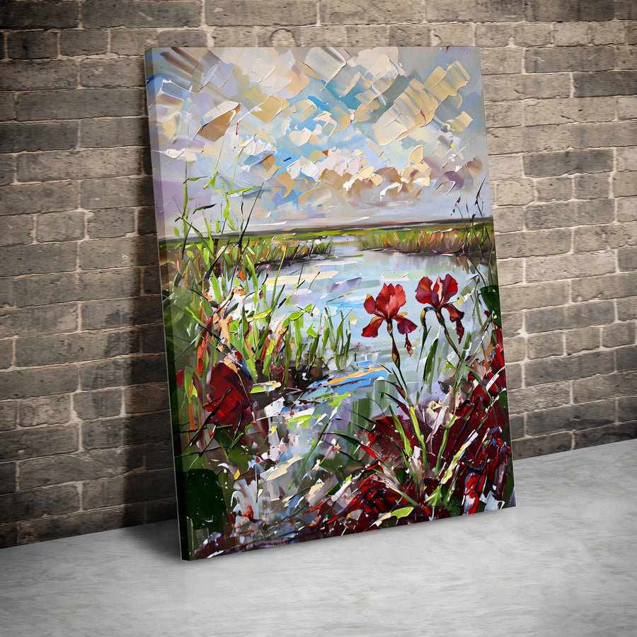 Textured Red Iris Canvas Wall Art | Vibrant Botanical Landscape Print | Premium 1.25" Gallery Wrap | Modern Living Room & Bedroom Decor Gift