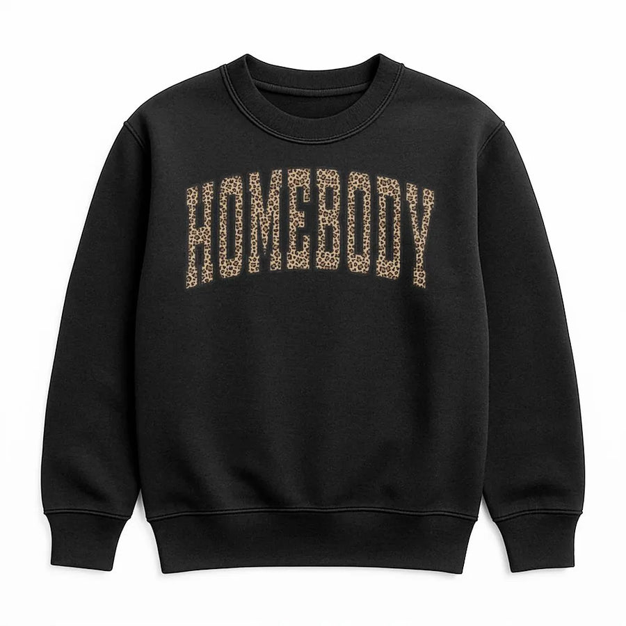 Homebody Sweatshirt | Trendy Leopard Print Graphic | Premium Cozy Fleece | Gift for Introvert Women