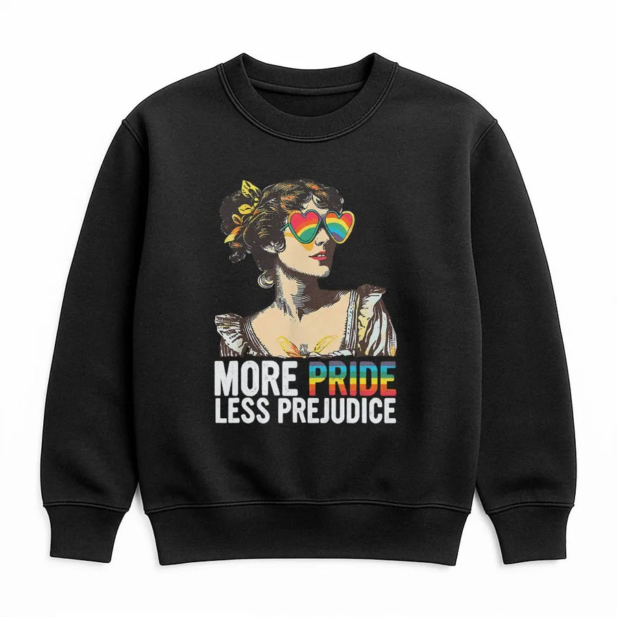 More Pride Less Prejudice Sweatshirt | LGBTQ Rainbow Heart Glasses Design | Premium Cotton Blend | Equality Gift for Pride Month