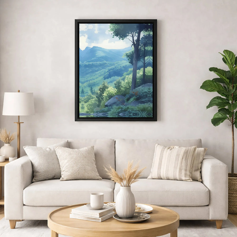 Mountain Forest Landscape Canvas Print | Anime Inspired Nature Scenery | Gallery Quality Fade-Resistant Wall Art | Premium Home Office Decor Gift