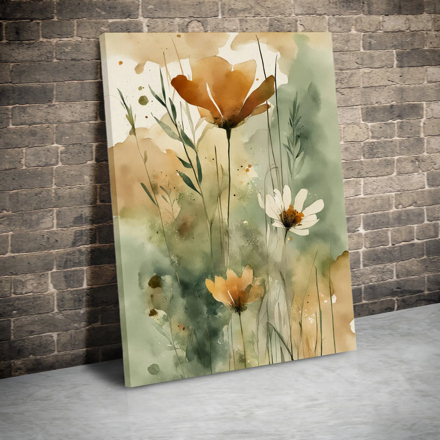 Watercolor Wildflower Canvas Wall Art | Abstract Botanical Painting Print | Premium Gallery Wrapped Canvas | Modern Minimalist Home Decor Gift
