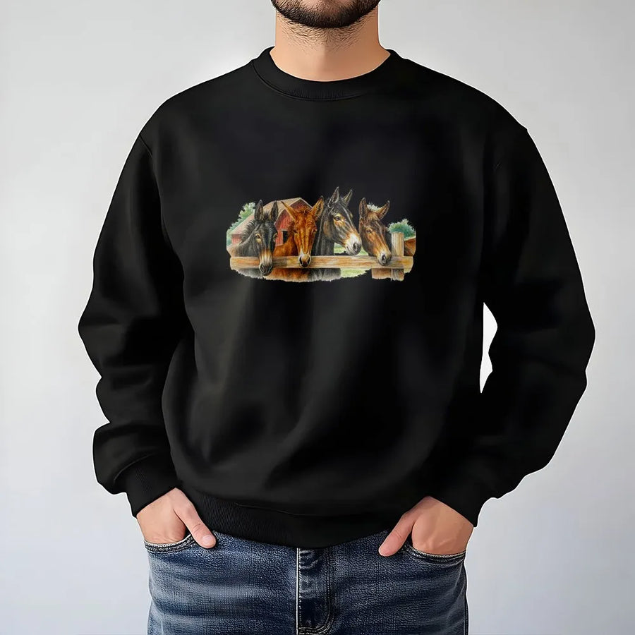 Vintage Horse Sweatshirt | Western Farm Scene Graphic Sweatshirt | Premium Cotton Blend | Gift for Country Cowboy & Rodeo Lovers