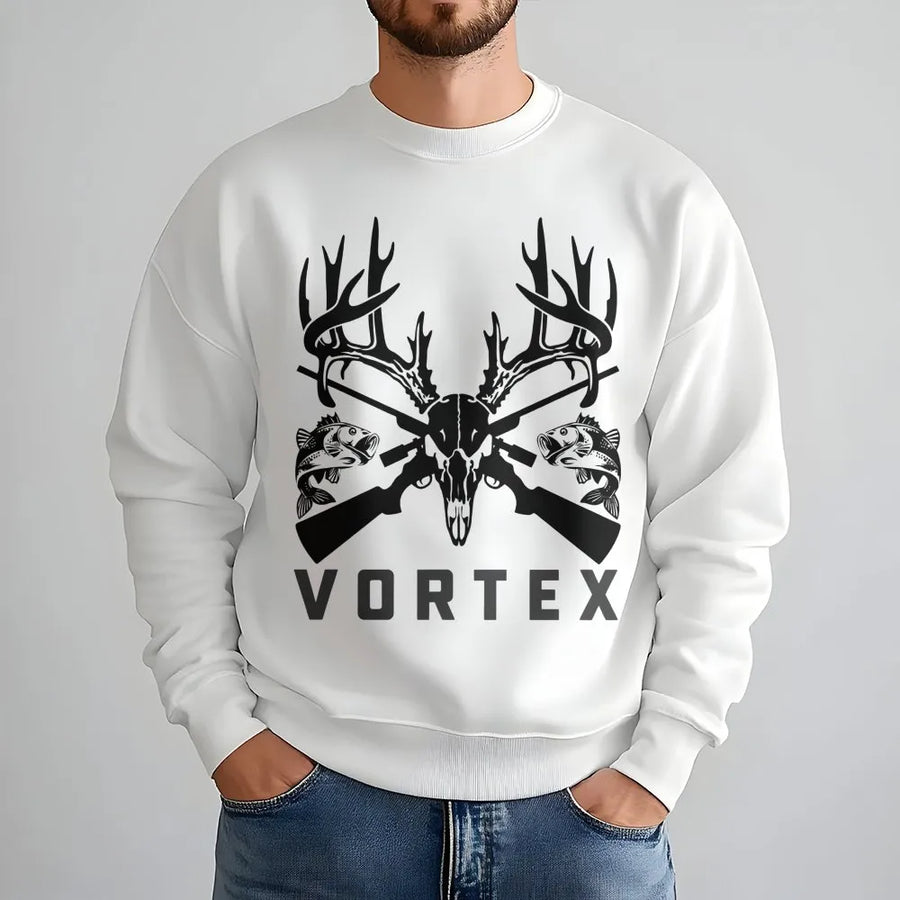 Hunting and Fishing Sweatshirt | Deer Skull and Bass Graphic | Premium Unisex Crewneck | Outdoor Sportsman Gift for Men and Women