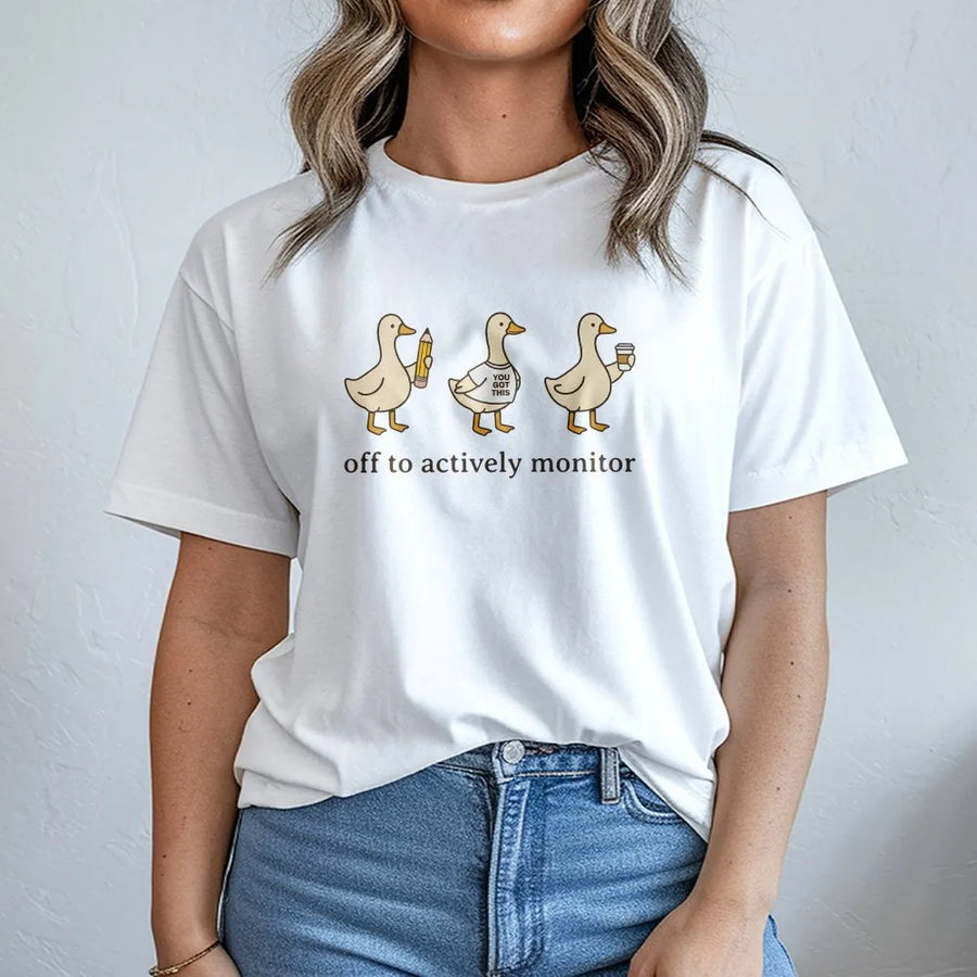 Funny Teacher Testing T-Shirt | Goose 'Actively Monitor' Graphic Sweatshirt | Soft Cotton Blend | State Testing Day Gift for Educator Team