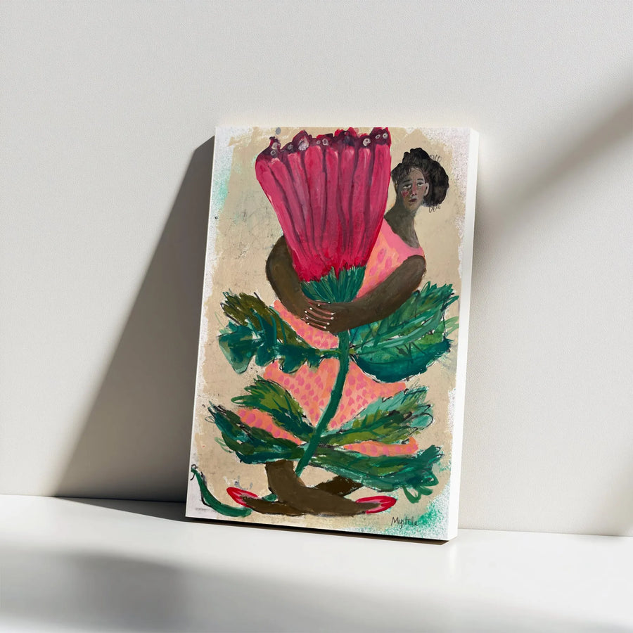 Black Woman Floral Art Vertical Canvas | Abstract Botanical Portrait Print | Premium 1.25" Thick Gallery Wrap | Afrocentric Home Decor Gift