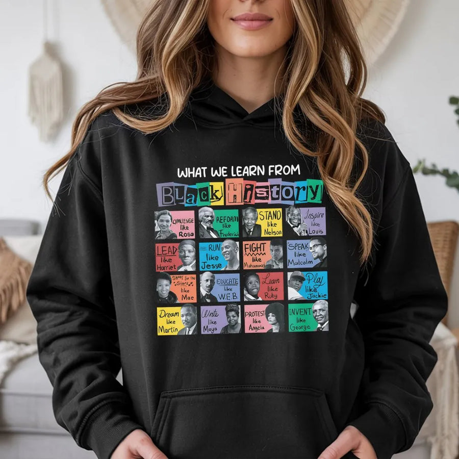 Black History Month Hoodie | Inspirational Civil Rights Leaders Graphic Print | Premium Cotton Blend Pullover | Gift for Teachers & Educators