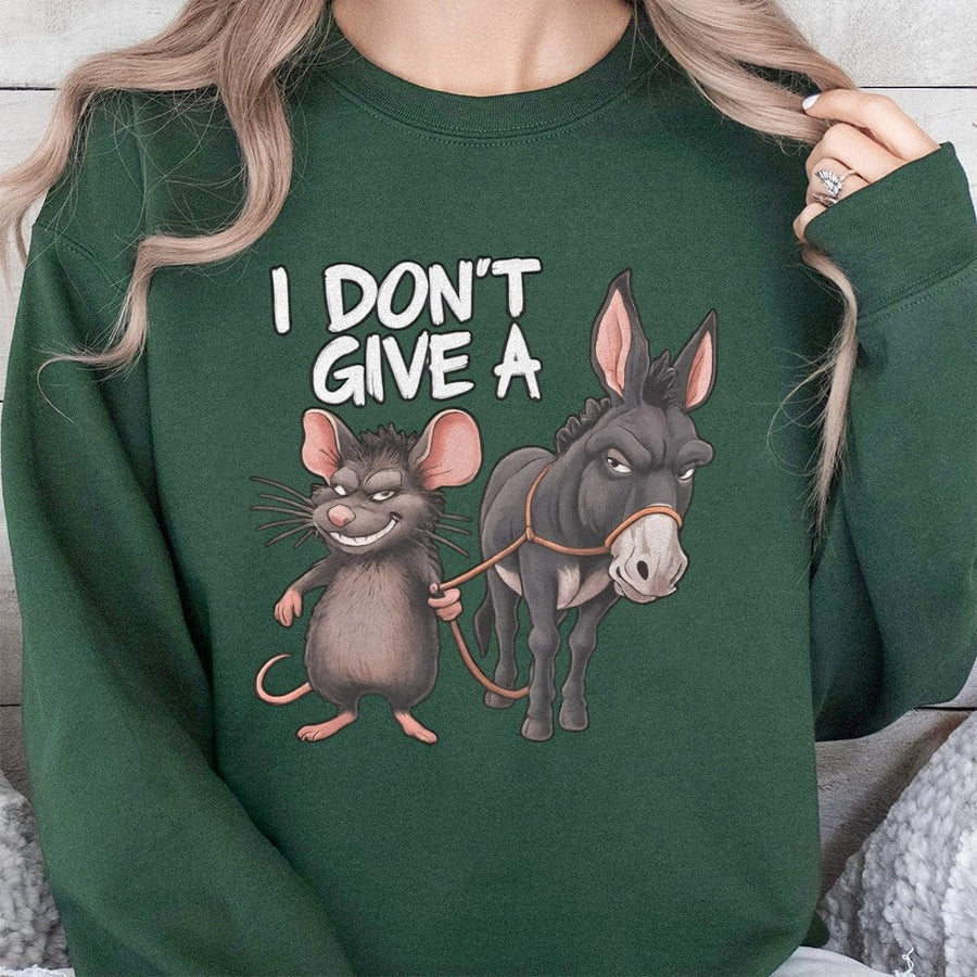 I Don't Give A Rats Ass Sweatshirt | Funny Donkey Pun Graphic Sweater | Premium Unisex Crewneck Pullover | Sarcastic Slogan Gift For Friend