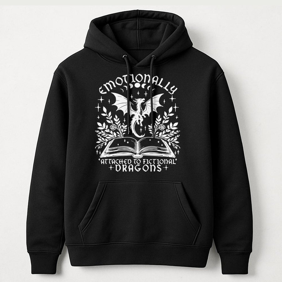 Emotionally Attached To Fictional Dragons Hoodie | Fantasy Bookish Aesthetic Design | Premium Cotton Blend | Gift For Readers And Dragon Lovers