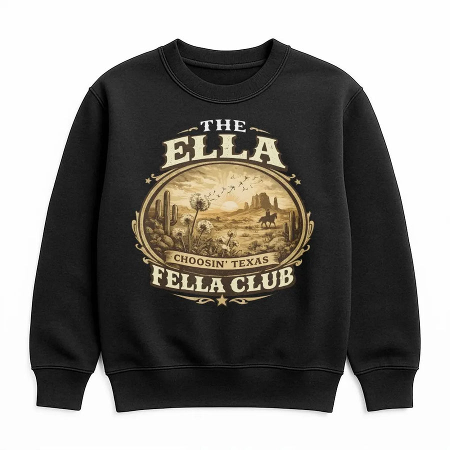 Western Cowboy Sweatshirt | Vintage Ella Fella Club Texas Rodeo Graphic | Soft Cotton Blend | Unisex Oversized Country Apparel Gift