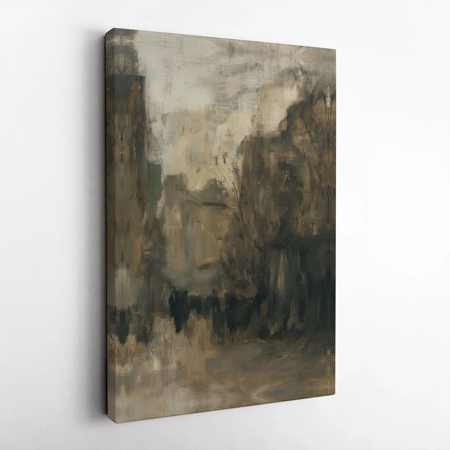 Abstract Cityscape Canvas Wall Art | Neutral Earthy Tone Painting | Premium 1.25" Thick Gallery Wrap | Modern Home Office Decor Gift