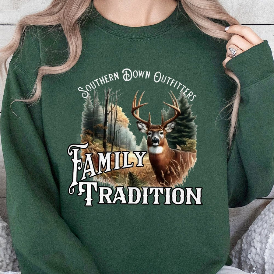 Hunting Deer Sweatshirt | Majestic Buck Forest Graphic | Premium Cotton Blend | Gift for Hunter & Outdoorsman Family Tradition Apparel