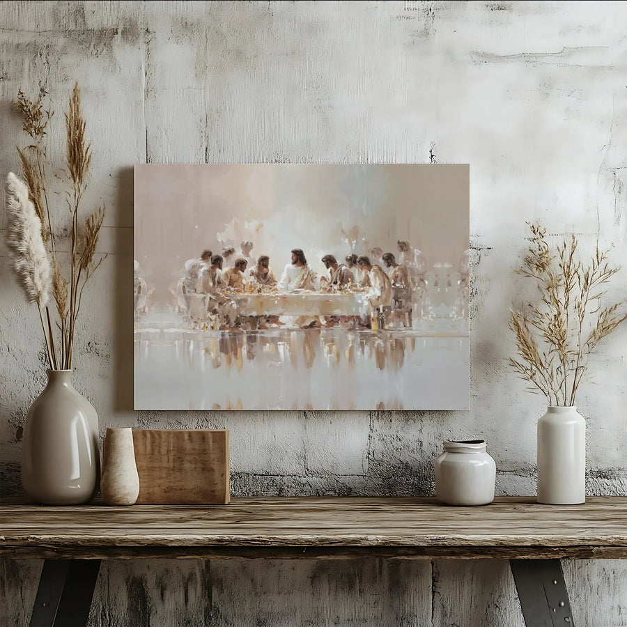 The Last Supper Canvas Wall Art | Modern Abstract Jesus Painting | Premium Gallery Wrapped Canvas | Christian Home Decor Gift
