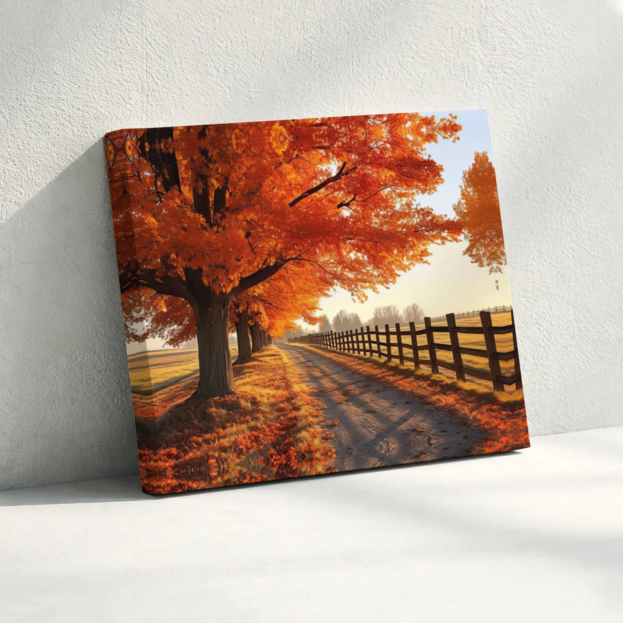 Autumn Country Road Canvas Art | Rustic Fall Trees Landscape | 1.25" Premium Gallery Wrap | Home Office Wall Decor Gift