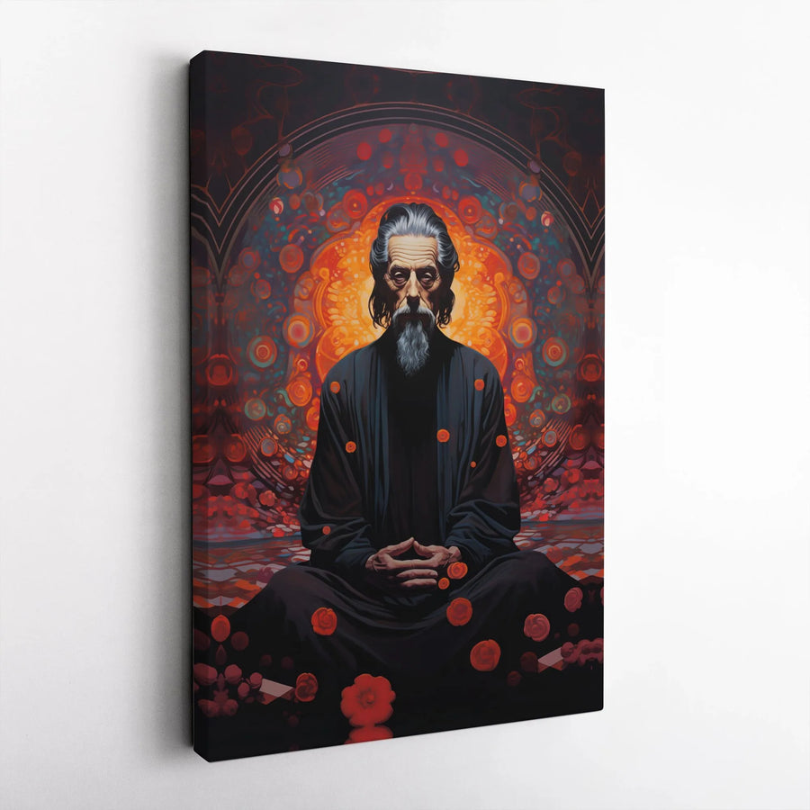 Meditating Sage Canvas Wall Art | Visionary Spiritual Portrait with Mandala | Premium Fade-Resistant Print | Zen Decor Gift for Meditation Room