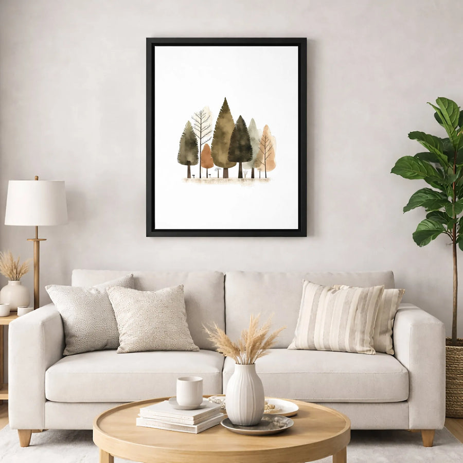 Minimalist Watercolor Forest Canvas Art | Abstract Woodland Tree Wall Decor | Premium Fade-Resistant Print | Nature Lover Home Gift