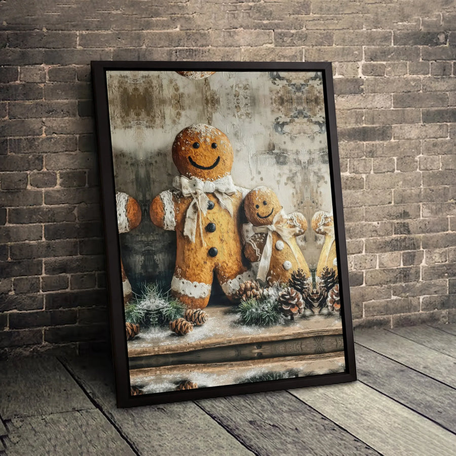 Rustic Christmas Gingerbread Family Canvas Art | Festive Holiday Wall Decor | Premium Fade-Resistant Print | Cozy Farmhouse Home Gift