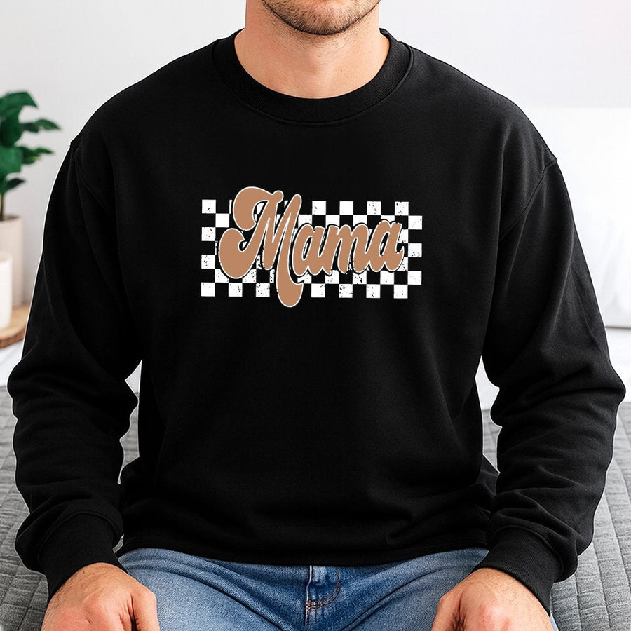 Mama Sweatshirt | Retro Checkered Graphic Design | Premium Cotton Blend | Gift for Mom Mother's Day 2026